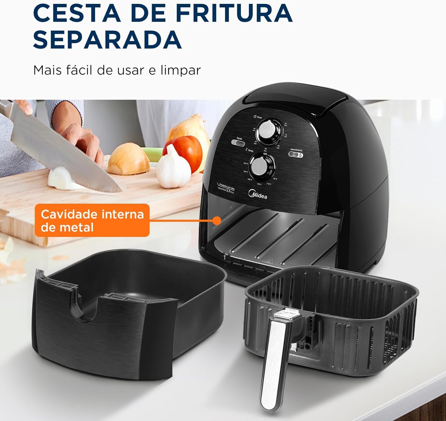 Fritadeira Airfryer Sem Óleo 5,3L,220V, 1700W Preto FRB50P, Midea - Imagem 5