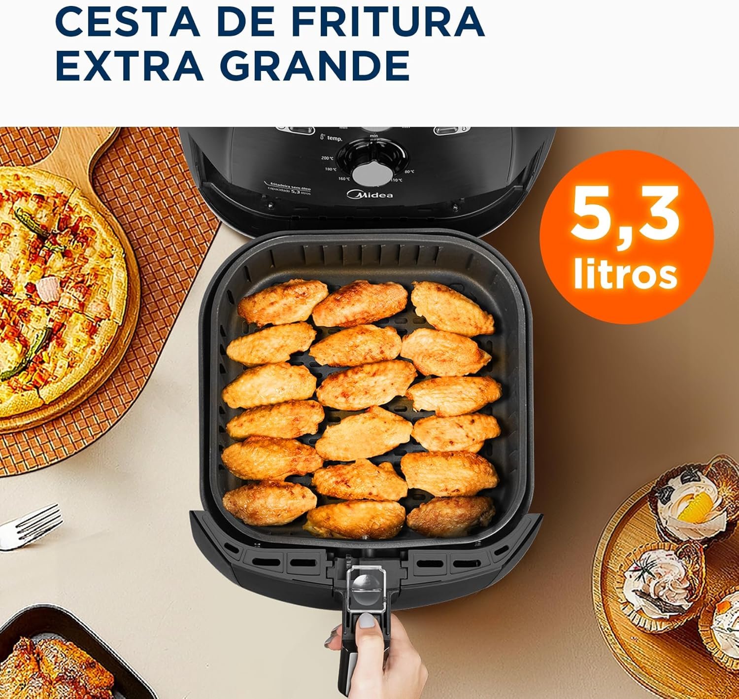 Fritadeira Airfryer Sem Óleo 5,3L,220V, 1700W Preto FRB50P, Midea - Imagem 4