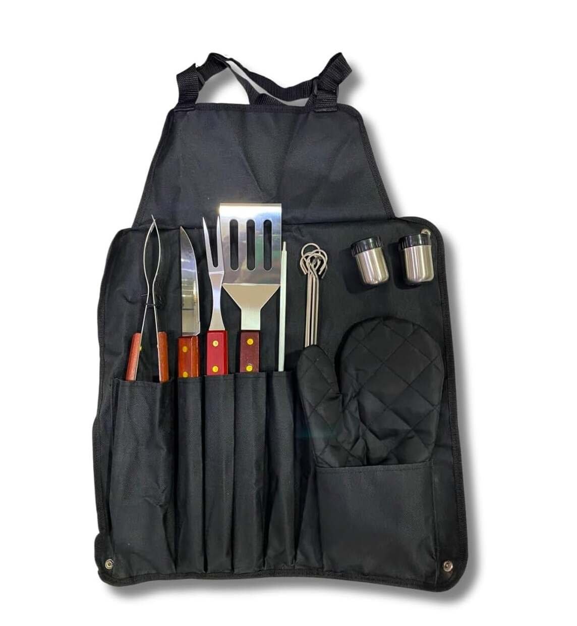 Kit Churrasco com avental 15 Peças Inox Churrasqueiro