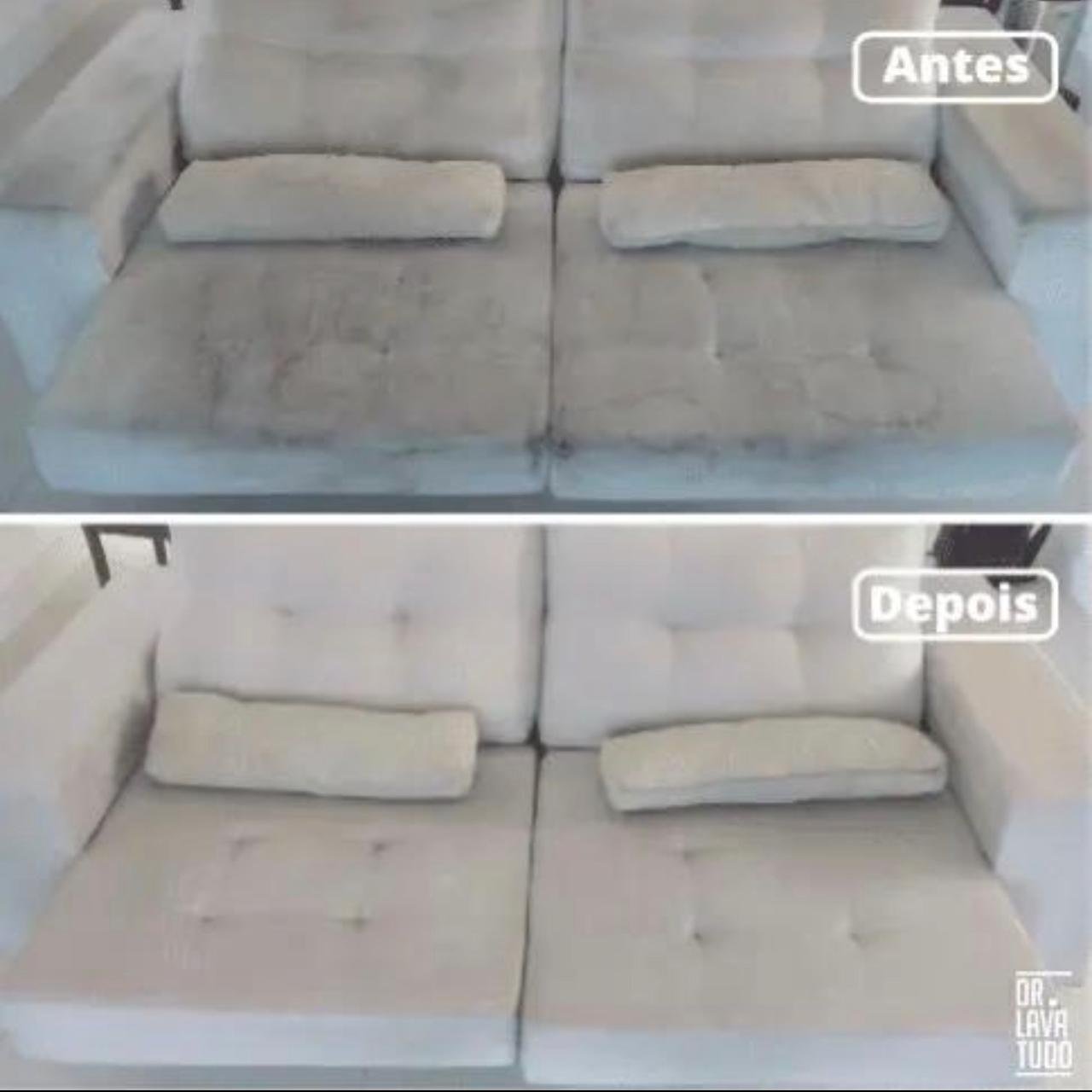 Antes e depois — limpeza de sofá