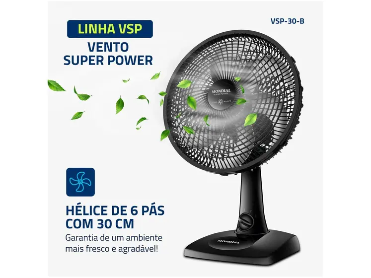 Ventilador Mondial Super Power VSP-30-B 30cm 6 Pas 3 Velocidades 60W - Imagem 2