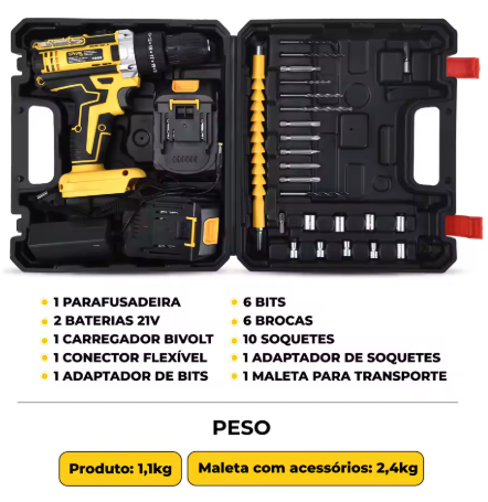 Broca de impacto SparkBr AMG-PR01 21V 26 Acessórios 2 Cm Estojo recarregável profissional LED - Imagem 5