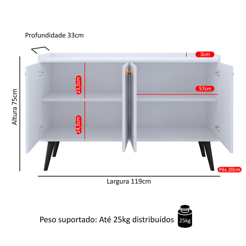 Aparador Buffet Retrô 4 Portas – Modelos Kiev e Dallas | Elegância e Funcionalidade para Sua Sala. - Imagem 7