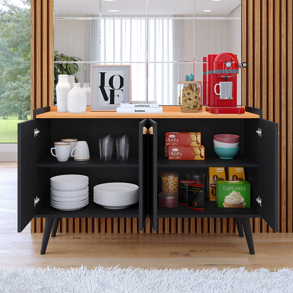 Aparador Buffet Retrô 4 Portas – Modelos Kiev e Dallas | Elegância e Funcionalidade para Sua Sala. - Imagem 4