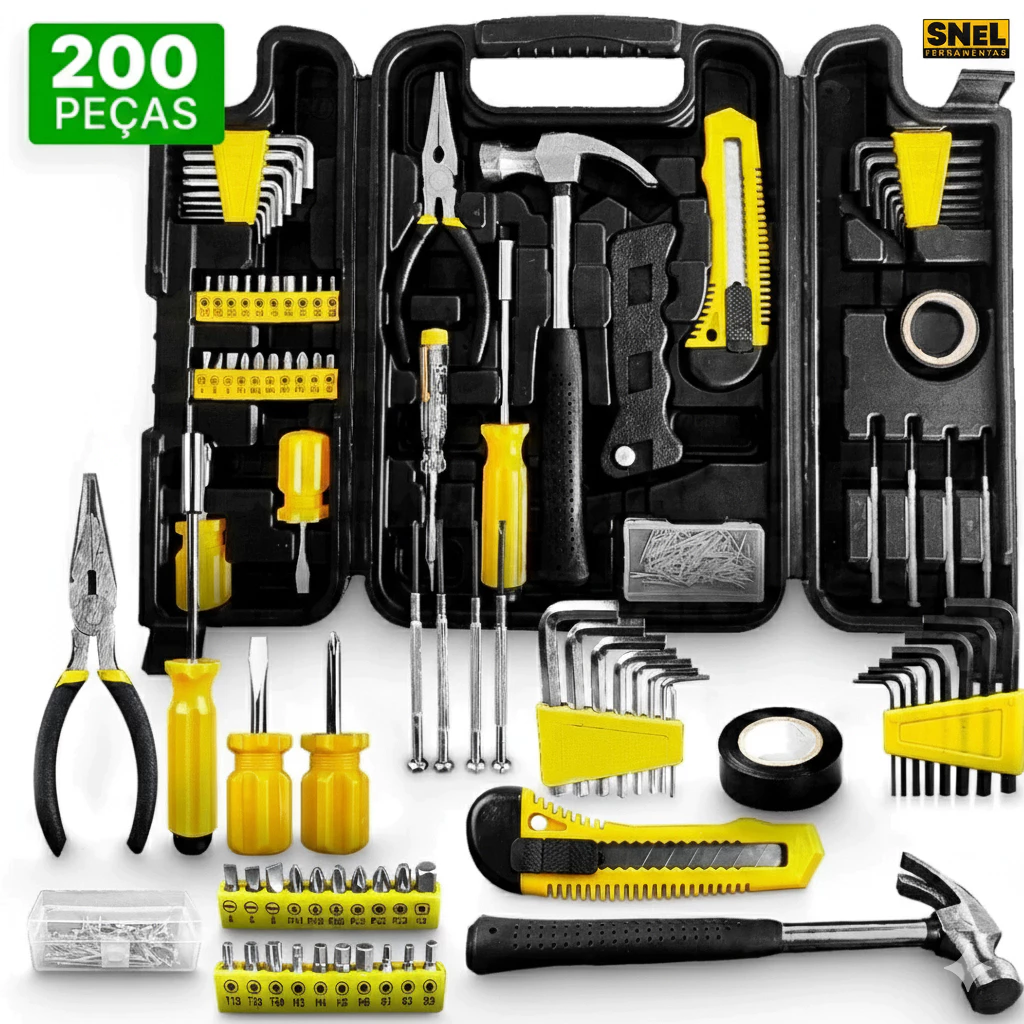 Kit Jogo De Ferramentas Completo 200 Pcs C/Soquetes Chaves Maleta