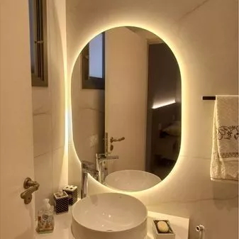Espelho Oval Grande de Parede com LED Orgânico – Luz Quente e Fria para Banheiro Sala Quarto - Imagem 6