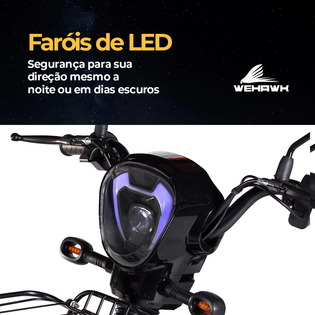 Bicicleta Scooter Elétrica 500W Bike WeHawk WX-03 Basket – Bateria 48V 12Ah Removível Autopropelido - Imagem 6