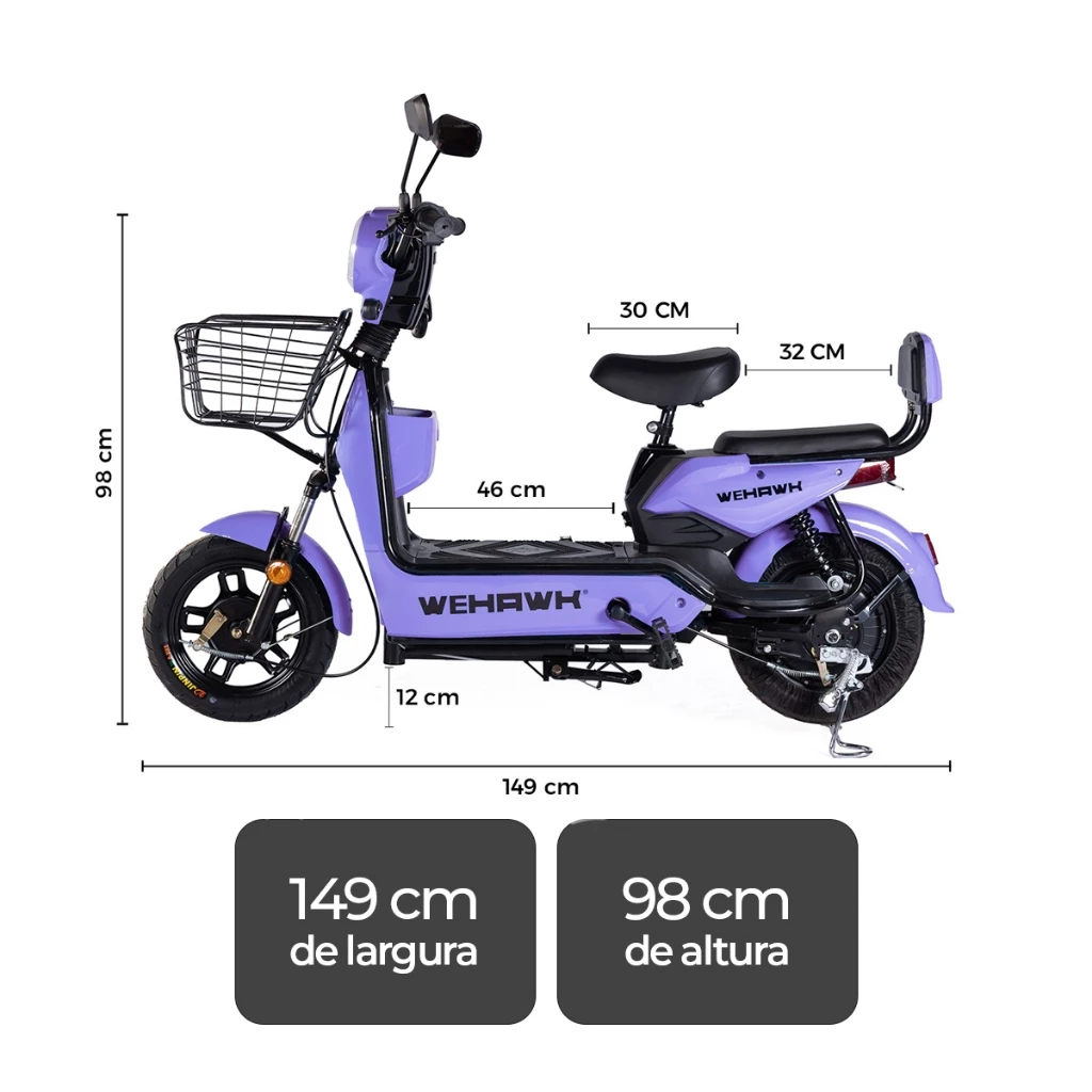 Bicicleta Scooter Elétrica 500W Bike WeHawk WX-03 Basket – Bateria 48V 12Ah Removível Autopropelido - Imagem 3