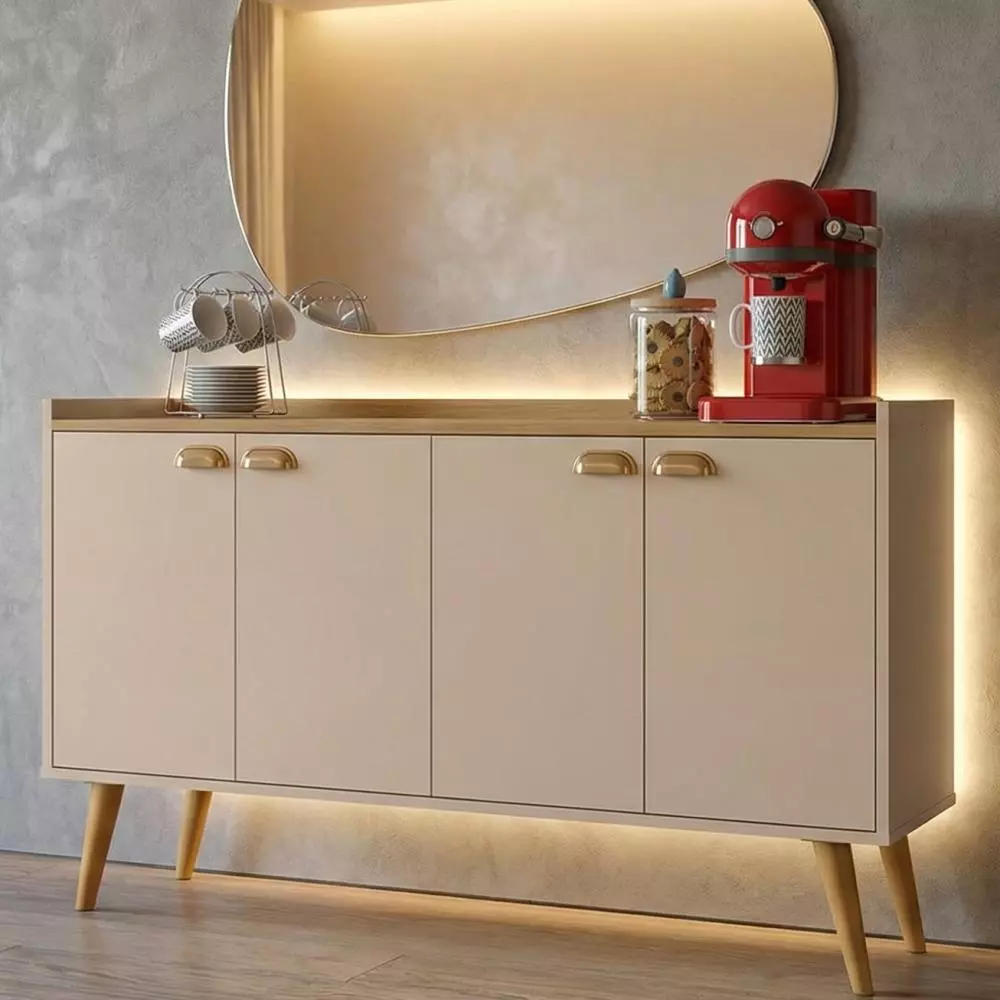 Aparador Buffet Retrô 4 Portas – Modelos Kiev e Dallas | Elegância e Funcionalidade para Sua Sala.