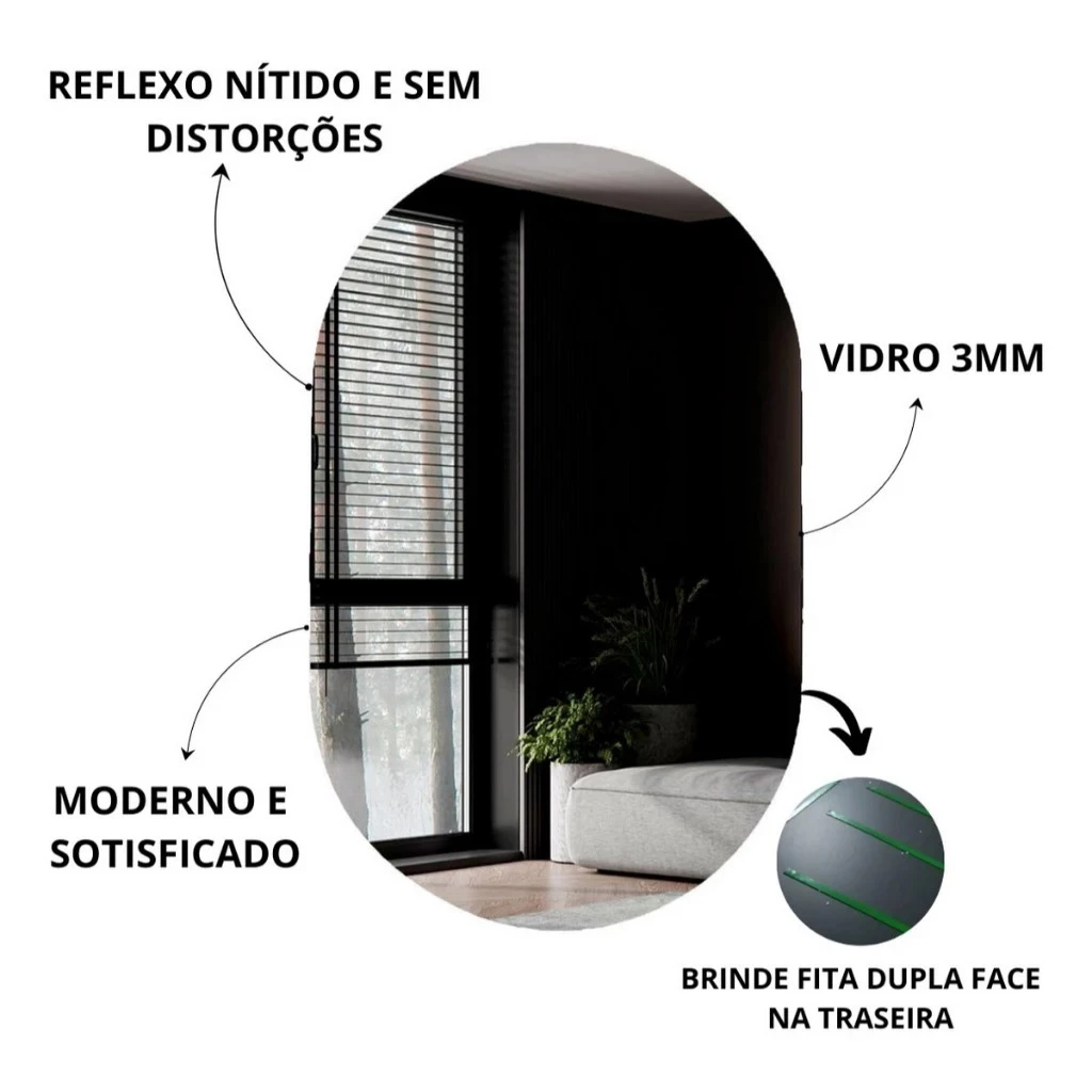 Espelho Oval Grande de Parede com LED Orgânico – Luz Quente e Fria para Banheiro Sala Quarto - Imagem 5
