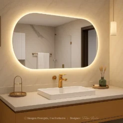 Espelho Oval Grande de Parede com LED Orgânico – Luz Quente e Fria para Banheiro Sala Quarto