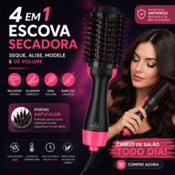 Escova Secadora Profissional 2 em 1 para Alisar e Modelar