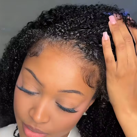 Peruca de Cabelo Humano Cacheado Meia Peruca 200% Densidade, Cabelo Humano Crespo Cacheado 3 Em 1 Com Linha Capilar Invisível e Cordão Ajustável Sem Costura - Imagem 3