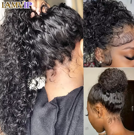 30-36 Polegada 360 Completa Invisi Cinta Cordão Sung Hd Laço 250 Densidade Água Kinky Encaracolado Peruca de Cabelo Humano Profundo Preto Sem Cola - Imagem 3