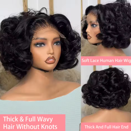 Perucas Frontais de Renda 13x4 Com Cabelo Humano Remy Brasileiro 100% Cacheado Curto Bob Ondulado, Com Fechamento de Renda Hd 4x4, 12, 14, 16 Polegadas - Imagem 3