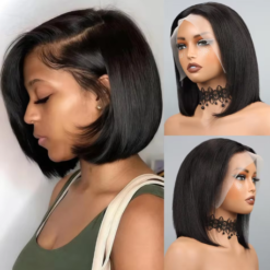 Bob Peruca de Cabelo Humano 13x4 Hd Frente do Laço Perucas de Cabelo Humano para Preto Feminino Sem Cola Perucas Dianteiras do Laço Pré Arrancadas Pré Corte Em Linha Reta Bob