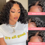 Peruca Curta Bob Com Ondas Profundas 230% Densidade, Peruca Frontal Hd Lace 13x4, Cabelo Humano Brasileiro 100% Natural, 14-16 Polegadas, Peruca Frontal Transparente 4x4