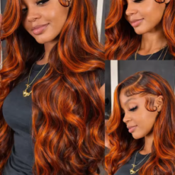 Alternative view of Peruca de Cabelo Humano Ondulado 4/350 Com Destaques Ombré, Peruca Frontal de Renda 13x6, Peruca Frontal de Renda 13x4 Com Ondas de Água na Cor Laranja Acobreado Marrom