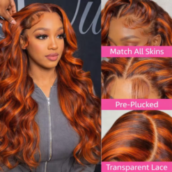Peruca de Cabelo Humano Ondulado 4/350 Com Destaques Ombré, Peruca Frontal de Renda 13x6, Peruca Frontal de Renda 13x4 Com Ondas de Água na Cor Laranja Acobreado Marrom