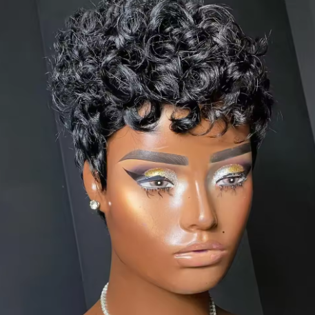 Perucas Curtas Pretas Cacheadas Pixie para Mulheres, Cabelo Humano, Peruca Curta Cacheada Pixie Feita à Máquina, Aparência Natural. - Imagem 2