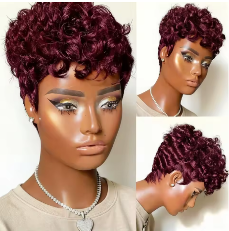Perucas Curtas Pretas Cacheadas Pixie para Mulheres, Cabelo Humano, Peruca Curta Cacheada Pixie Feita à Máquina, Aparência Natural. - Imagem 3