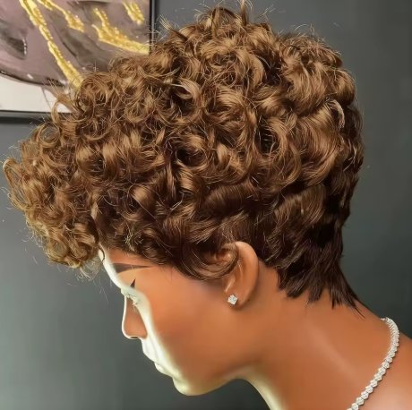 Perucas Curtas Pretas Cacheadas Pixie para Mulheres, Cabelo Humano, Peruca Curta Cacheada Pixie Feita à Máquina, Aparência Natural. - Imagem 4