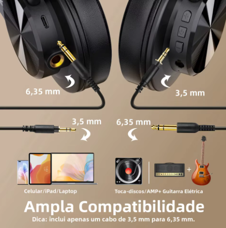 Fones de Ouvido Bluetooth Oneodio Fusion A70 com Áudio Hi-Res, Headset Sem Fio Over Ear, 72H, Monitor de Estúdio Profissional, Fones de Ouvido HiFi para DJ - Imagem 6