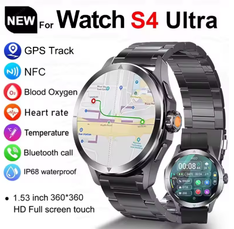 S4 Ultra Gps Relógio Inteligente Masculino 1.53 Polegadas Amoled Esportes Ao Ar Livre Pista NFC Frequência Cardíaca à Prova Dwaterproof Água Bluetooth Chamada Smartwatch.