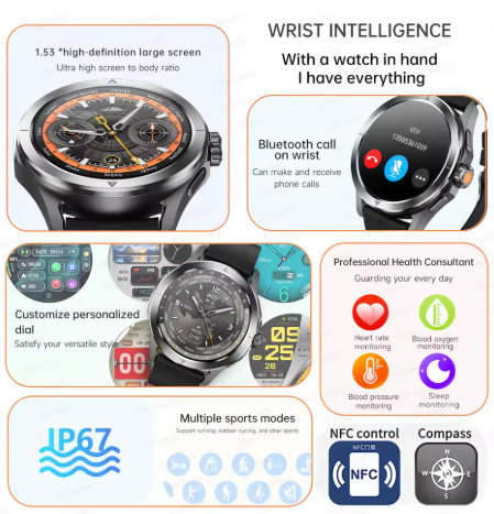 S4 Ultra Gps Relógio Inteligente Masculino 1.53 Polegadas Amoled Esportes Ao Ar Livre Pista NFC Frequência Cardíaca à Prova Dwaterproof Água Bluetooth Chamada Smartwatch. - Imagem 3