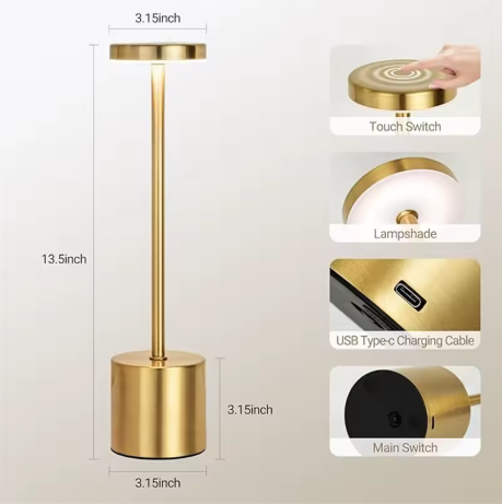 Luminária de Mesa Led Com Sensor de Toque, Luz Noturna Recarregável Usb, Portátil para Quarto, Luz Noturna Sem Fio, Lâmpada de Leitura para Restaurante, Hotel, Bar - Imagem 5
