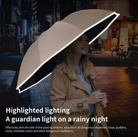 Grande Guarda-chuva Forte à Prova de Vento Com Listra Reflexiva Reverso Dobrável Automático Guarda-chuva Uv para Chuva Sol Mosquetão Alça Luxo - Imagem 3