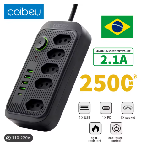Extensão Tomada,extensão Elétrica,tomada Usb,filtro de Linha de Tomada,regua Tomadas de Energia,extensao Eletrica,110-220v,10a - Imagem 3